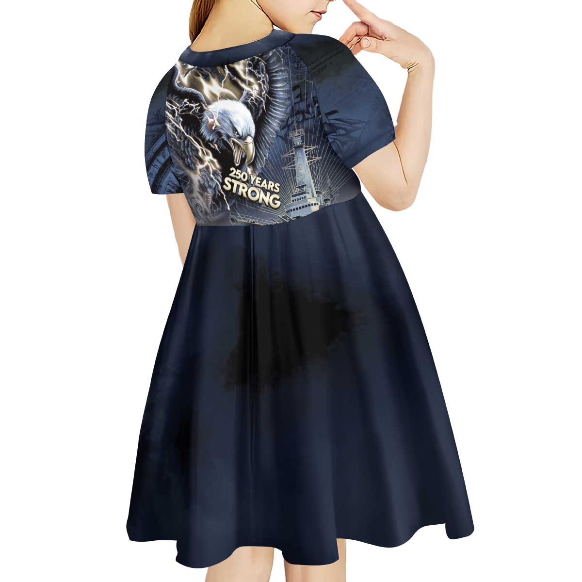 Navy Veteran 250th Anniversary Kid Short Sleeve Dress Forged Of Salt And Steel - Wonder Print Shop