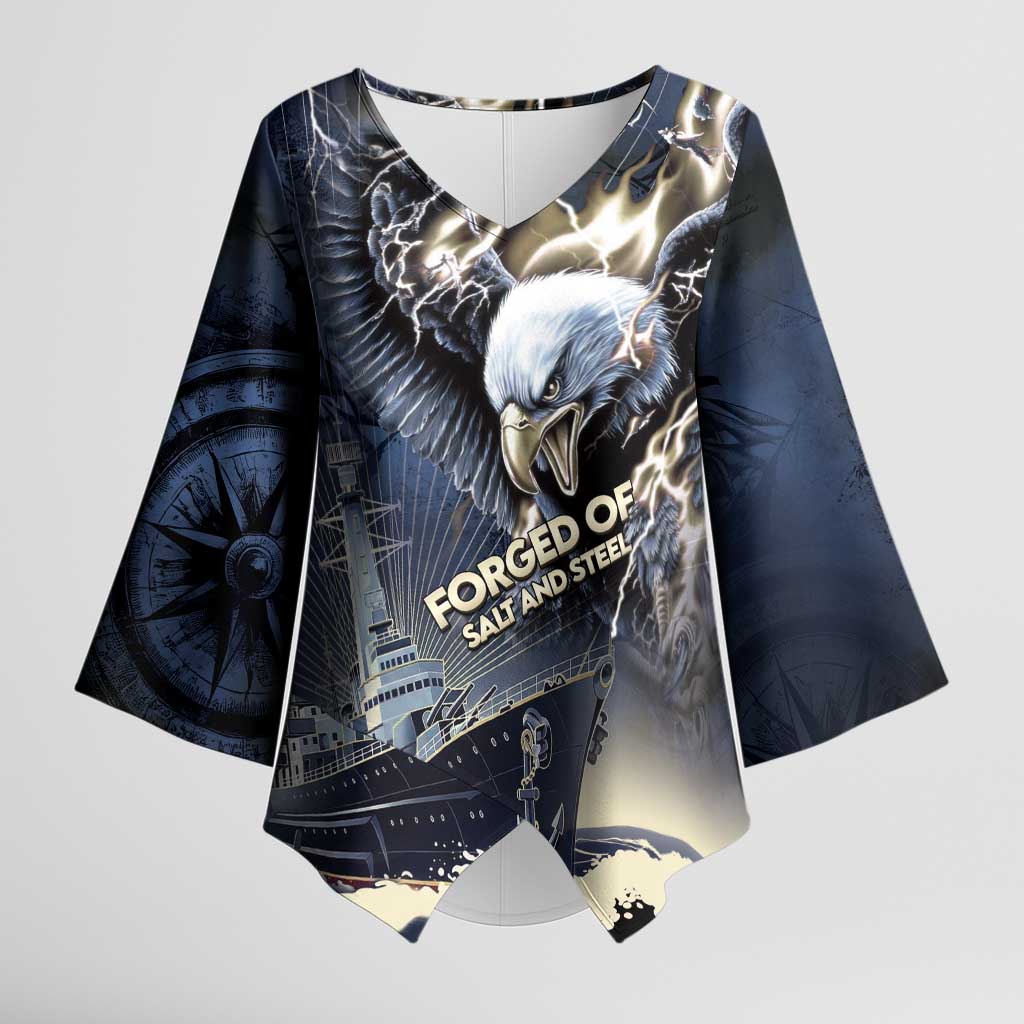 Navy Veteran 250th Anniversary Kimono Sleeve Blouse Forged Of Salt And Steel - Wonder Print Shop