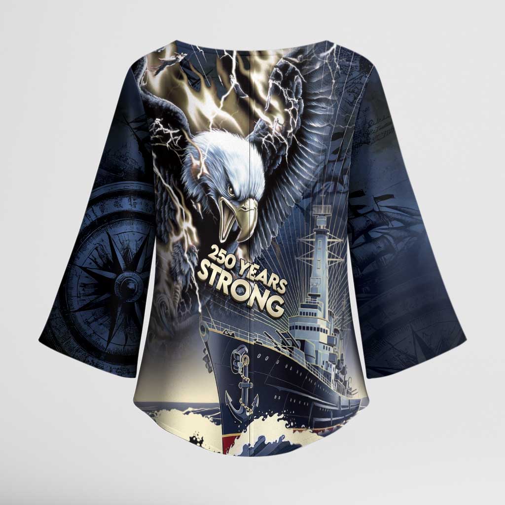 Navy Veteran 250th Anniversary Kimono Sleeve Blouse Forged Of Salt And Steel - Wonder Print Shop
