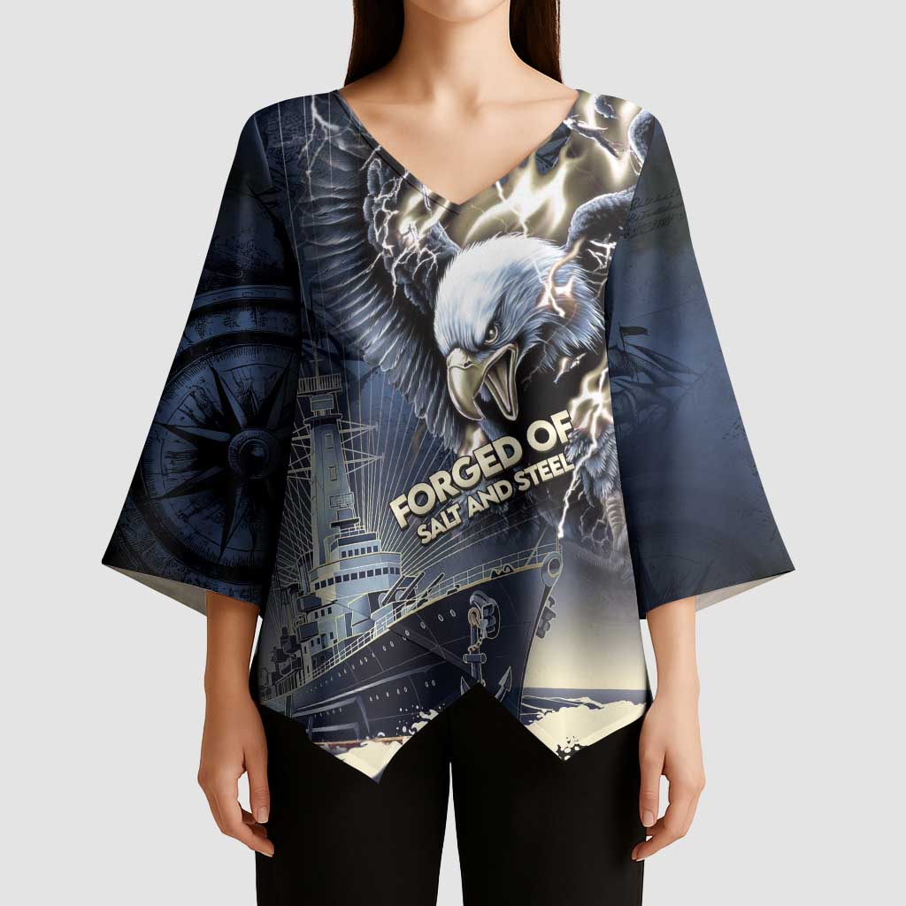 Navy Veteran 250th Anniversary Kimono Sleeve Blouse Forged Of Salt And Steel - Wonder Print Shop