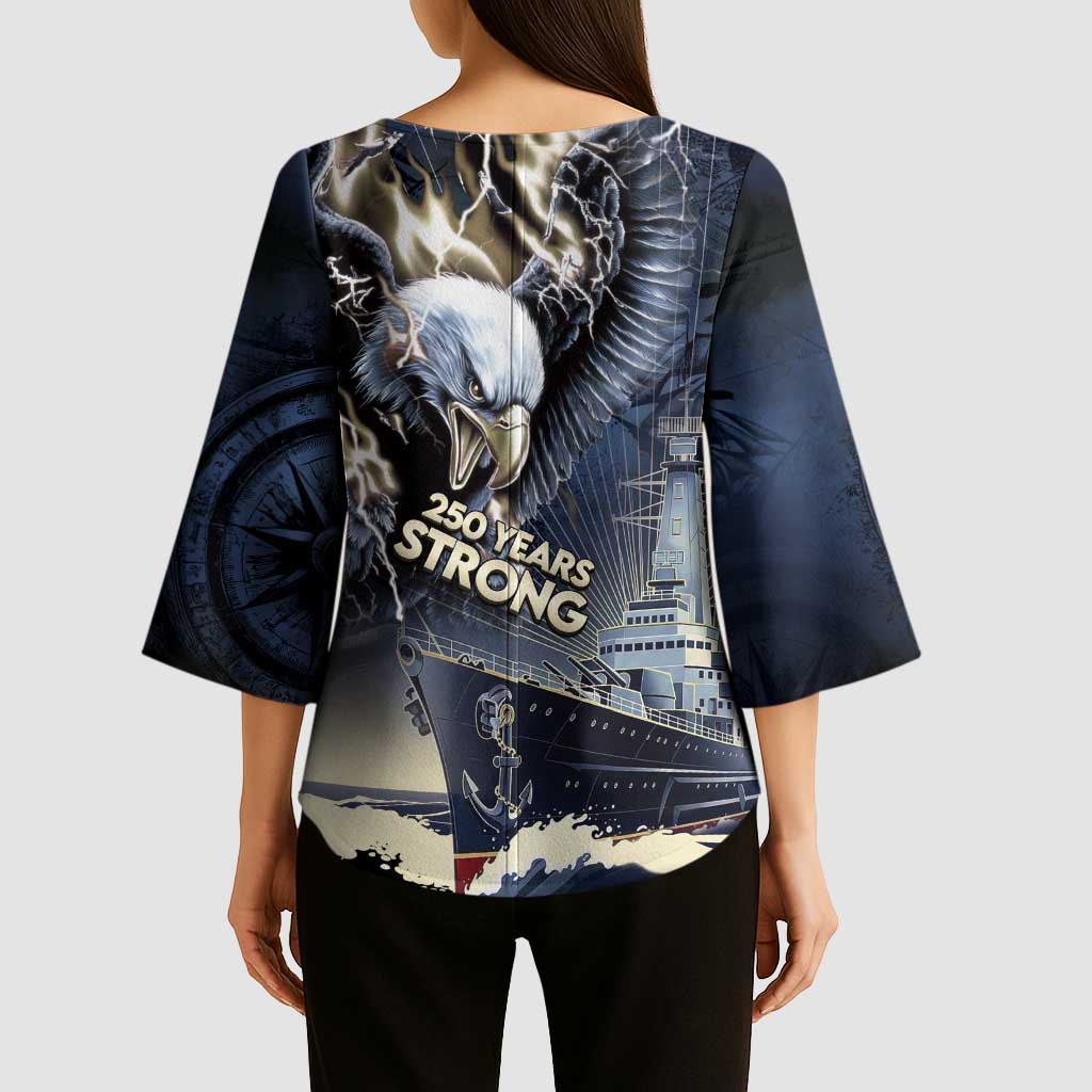 Navy Veteran 250th Anniversary Kimono Sleeve Blouse Forged Of Salt And Steel - Wonder Print Shop