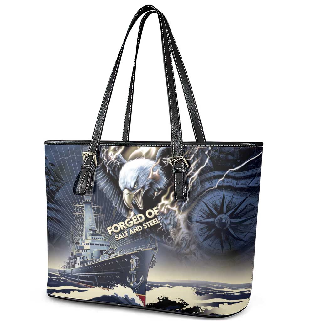 Navy Veteran 250th Anniversary Leather Tote Bag Forged Of Salt And Steel - Wonder Print Shop