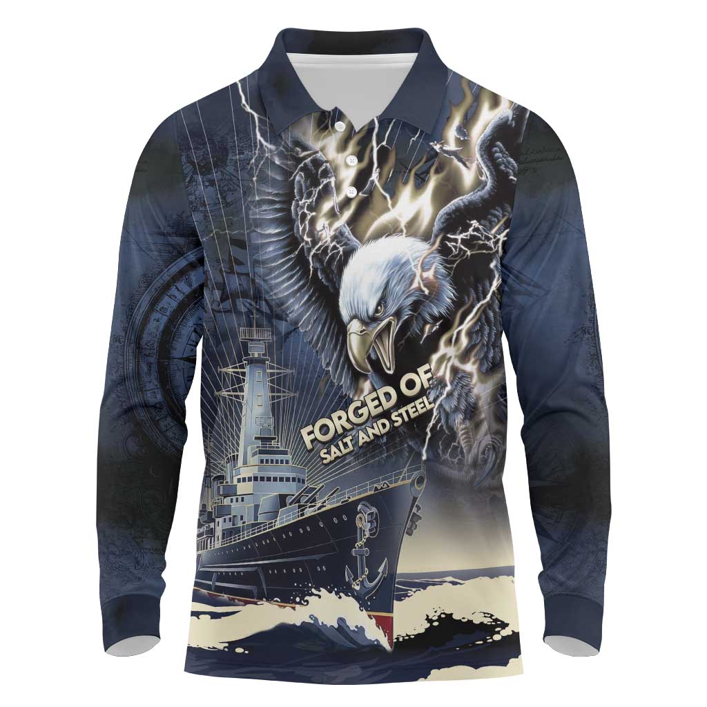 Navy Veteran 250th Anniversary Long Sleeve Polo Shirt Forged Of Salt And Steel - Wonder Print Shop