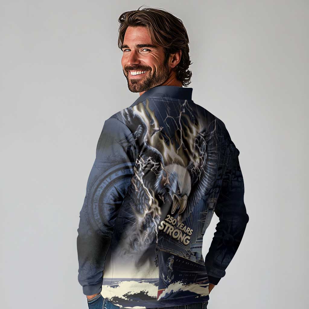 Navy Veteran 250th Anniversary Long Sleeve Polo Shirt Forged Of Salt And Steel - Wonder Print Shop