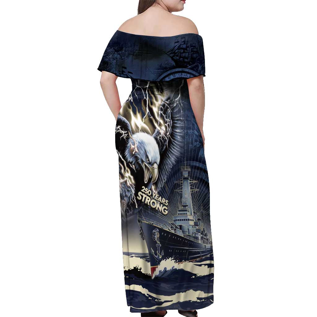Navy Veteran 250th Anniversary Off Shoulder Maxi Dress Forged Of Salt And Steel - Wonder Print Shop