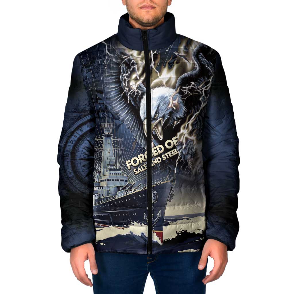 Navy Veteran 250th Anniversary Padded Jacket Forged Of Salt And Steel - Wonder Print Shop