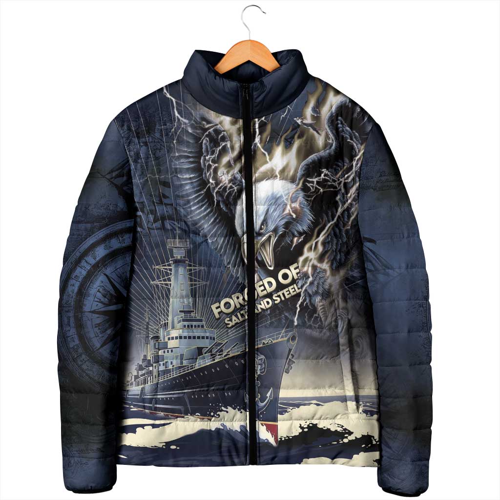 Navy Veteran 250th Anniversary Padded Jacket Forged Of Salt And Steel - Wonder Print Shop