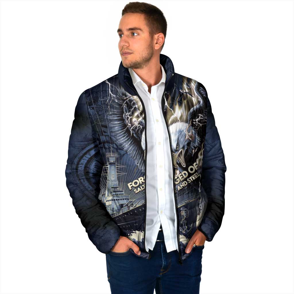 Navy Veteran 250th Anniversary Padded Jacket Forged Of Salt And Steel - Wonder Print Shop
