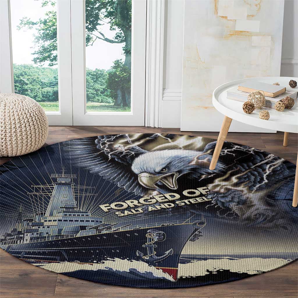 Navy Veteran 250th Anniversary Round Carpet Forged Of Salt And Steel - Wonder Print Shop
