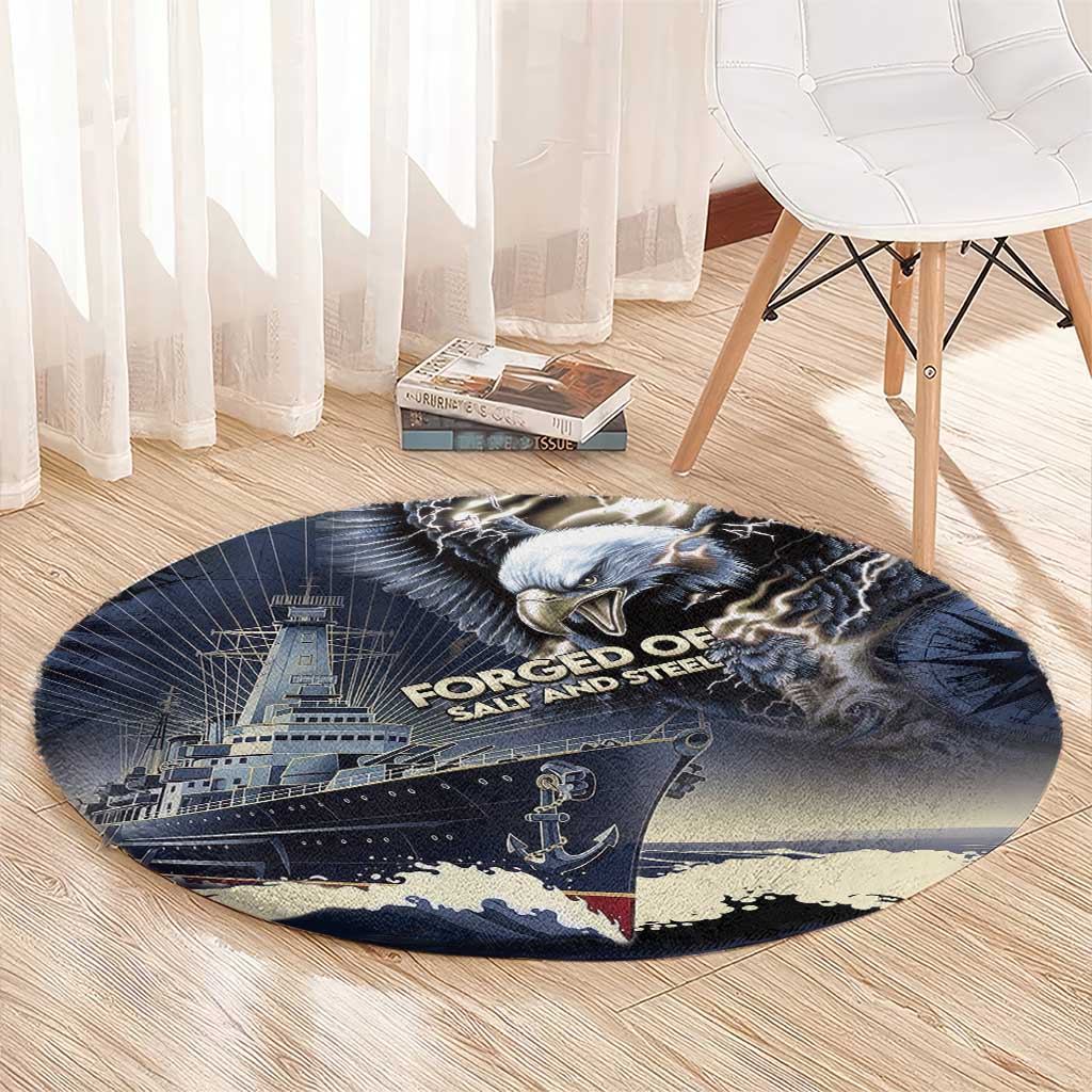 Navy Veteran 250th Anniversary Round Carpet Forged Of Salt And Steel - Wonder Print Shop