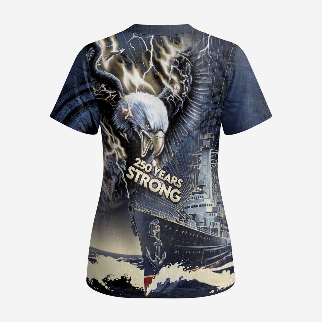 Navy Veteran 250th Anniversary Scrub Top Forged Of Salt And Steel - Wonder Print Shop