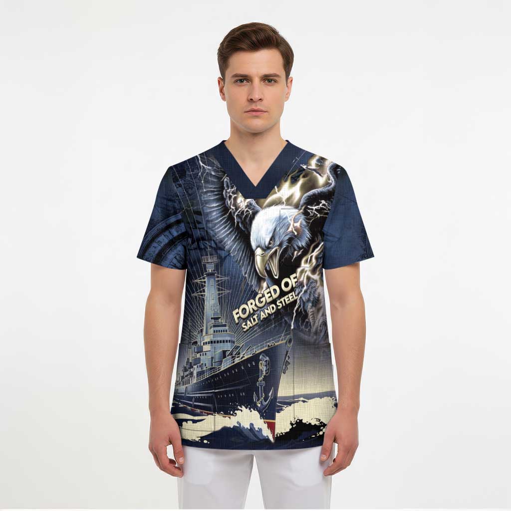 Navy Veteran 250th Anniversary Scrub Top Forged Of Salt And Steel - Wonder Print Shop