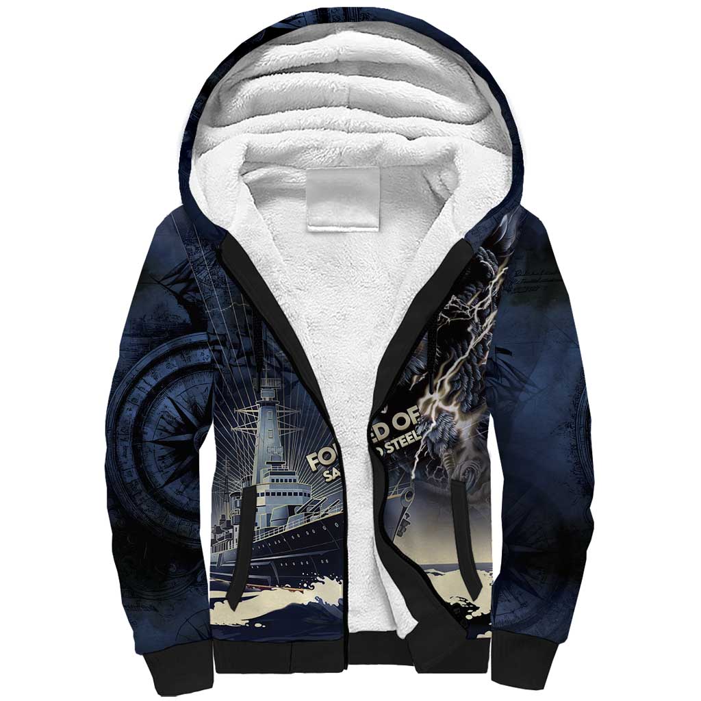 Navy Veteran 250th Anniversary Sherpa Hoodie Forged Of Salt And Steel - Wonder Print Shop