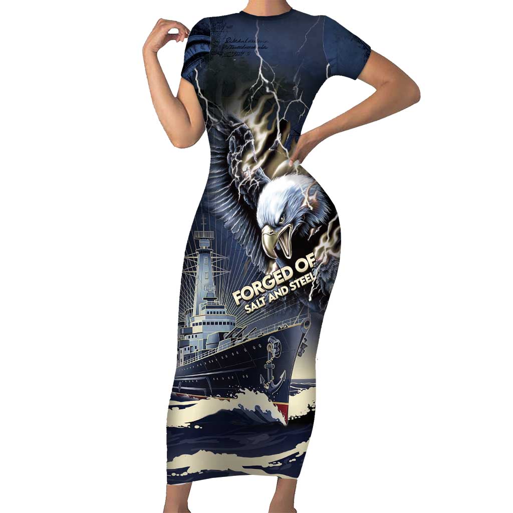 Navy Veteran 250th Anniversary Short Sleeve Bodycon Dress Forged Of Salt And Steel - Wonder Print Shop