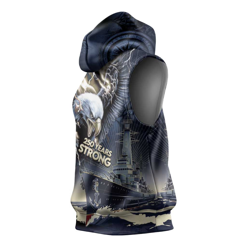 Navy Veteran 250th Anniversary Sleeveless Hoodie Forged Of Salt And Steel - Wonder Print Shop