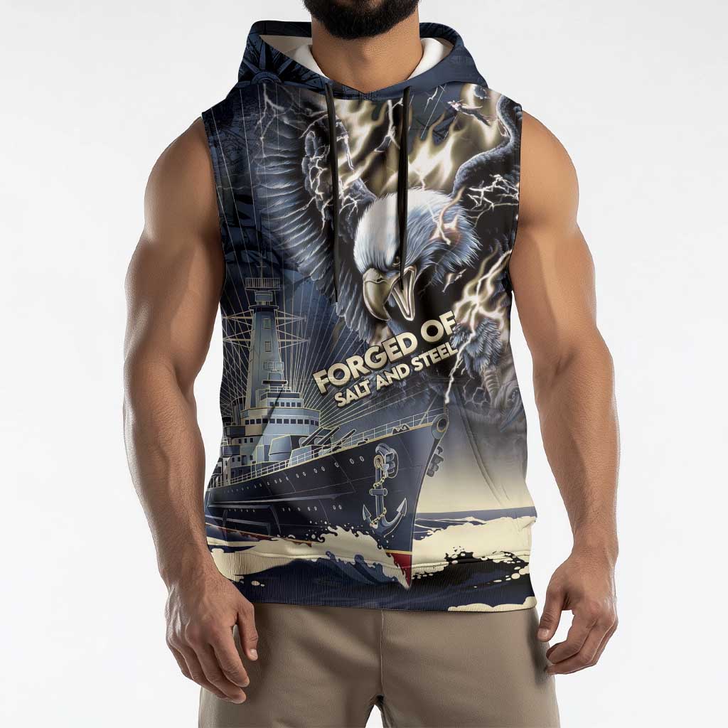Navy Veteran 250th Anniversary Sleeveless Hoodie Forged Of Salt And Steel - Wonder Print Shop