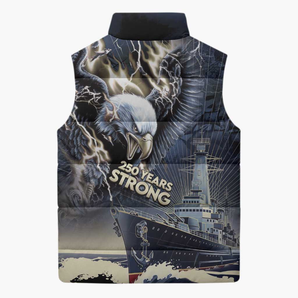 Navy Veteran 250th Anniversary Sleeveless Puffer Jacket Forged Of Salt And Steel - Wonder Print Shop