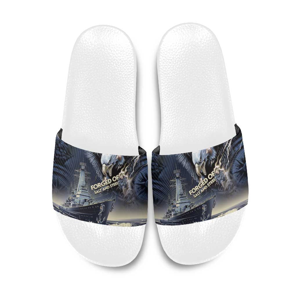 Navy Veteran 250th Anniversary Slide Sandals Forged Of Salt And Steel - Wonder Print Shop