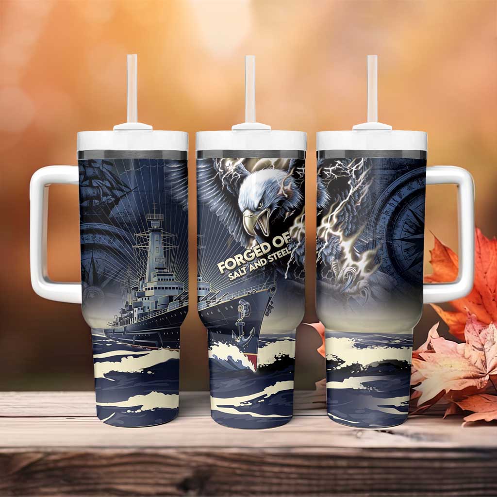 Navy Veteran 250th Anniversary Tumbler With Handle Forged Of Salt And Steel - Wonder Print Shop