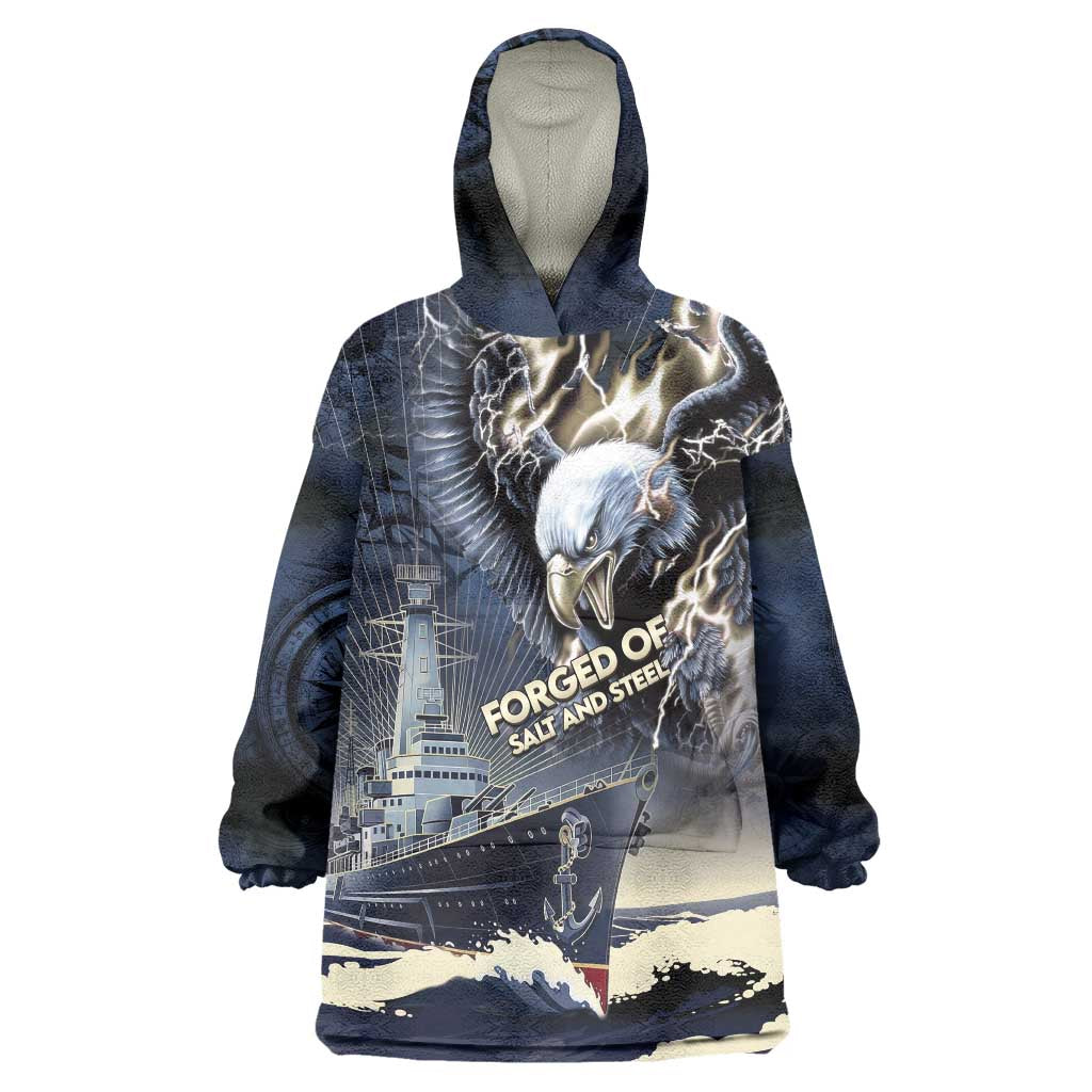 Navy Veteran 250th Anniversary Wearable Blanket Hoodie Forged Of Salt And Steel - Wonder Print Shop
