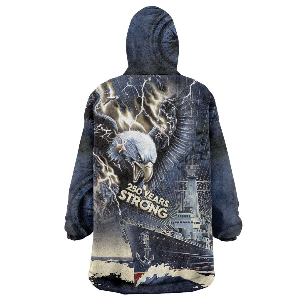Navy Veteran 250th Anniversary Wearable Blanket Hoodie Forged Of Salt And Steel - Wonder Print Shop