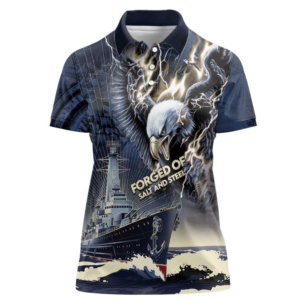 Navy Veteran 250th Anniversary Women Polo Shirt Forged Of Salt And Steel - Wonder Print Shop