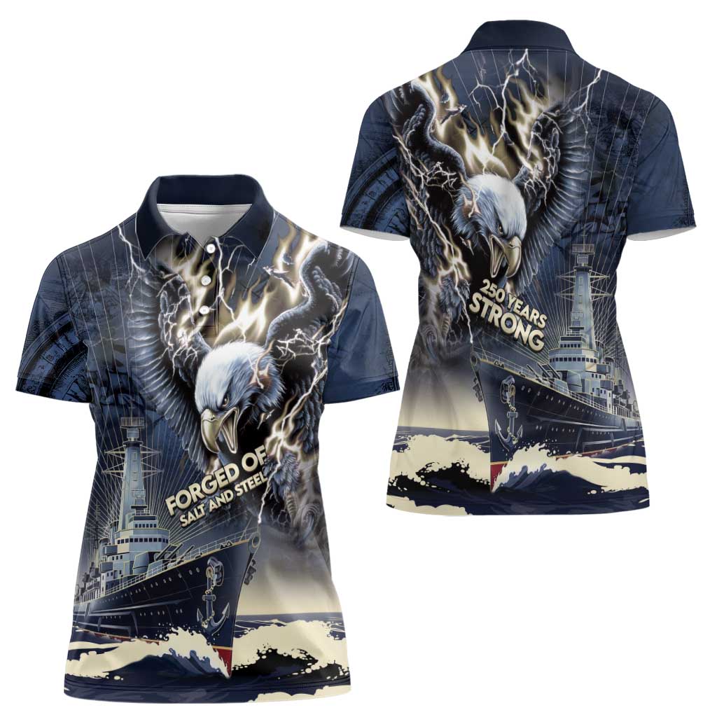 Navy Veteran 250th Anniversary Women Polo Shirt Forged Of Salt And Steel - Wonder Print Shop