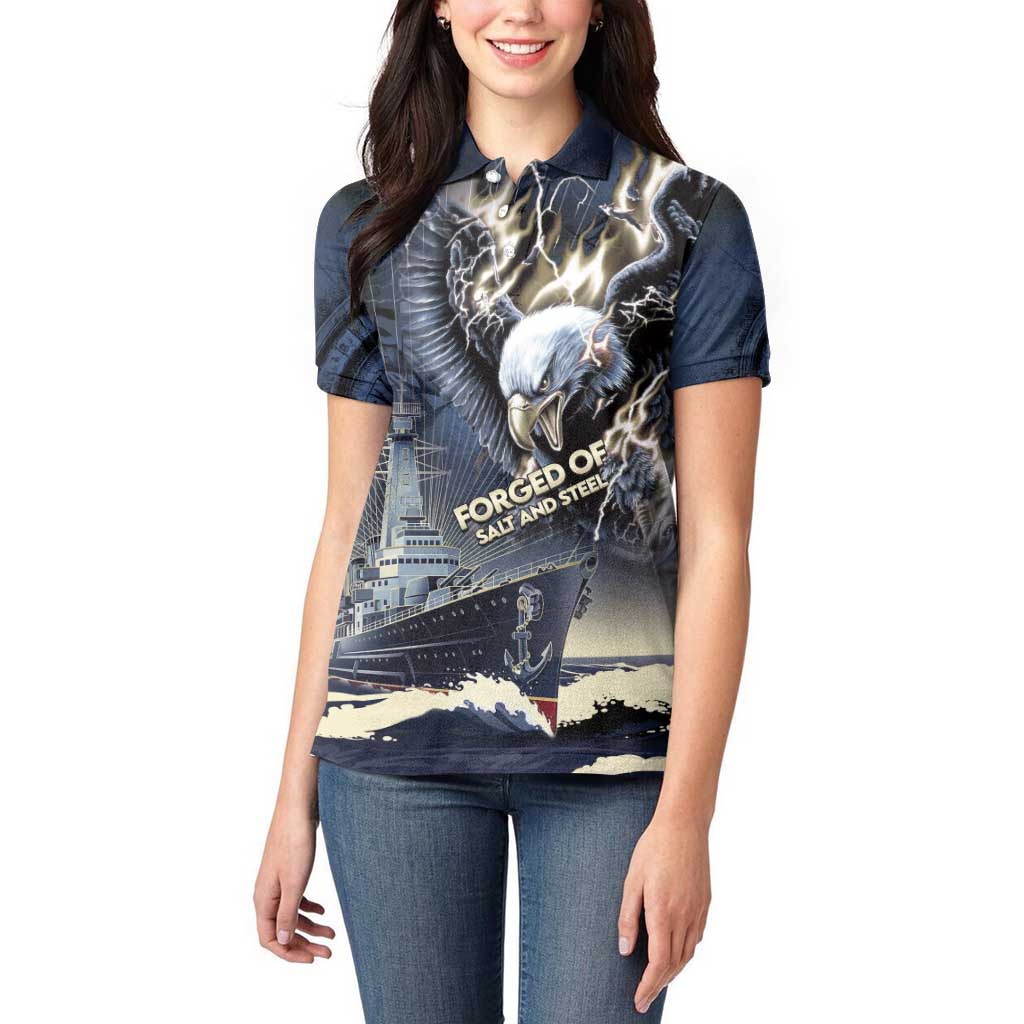 Navy Veteran 250th Anniversary Women Polo Shirt Forged Of Salt And Steel - Wonder Print Shop