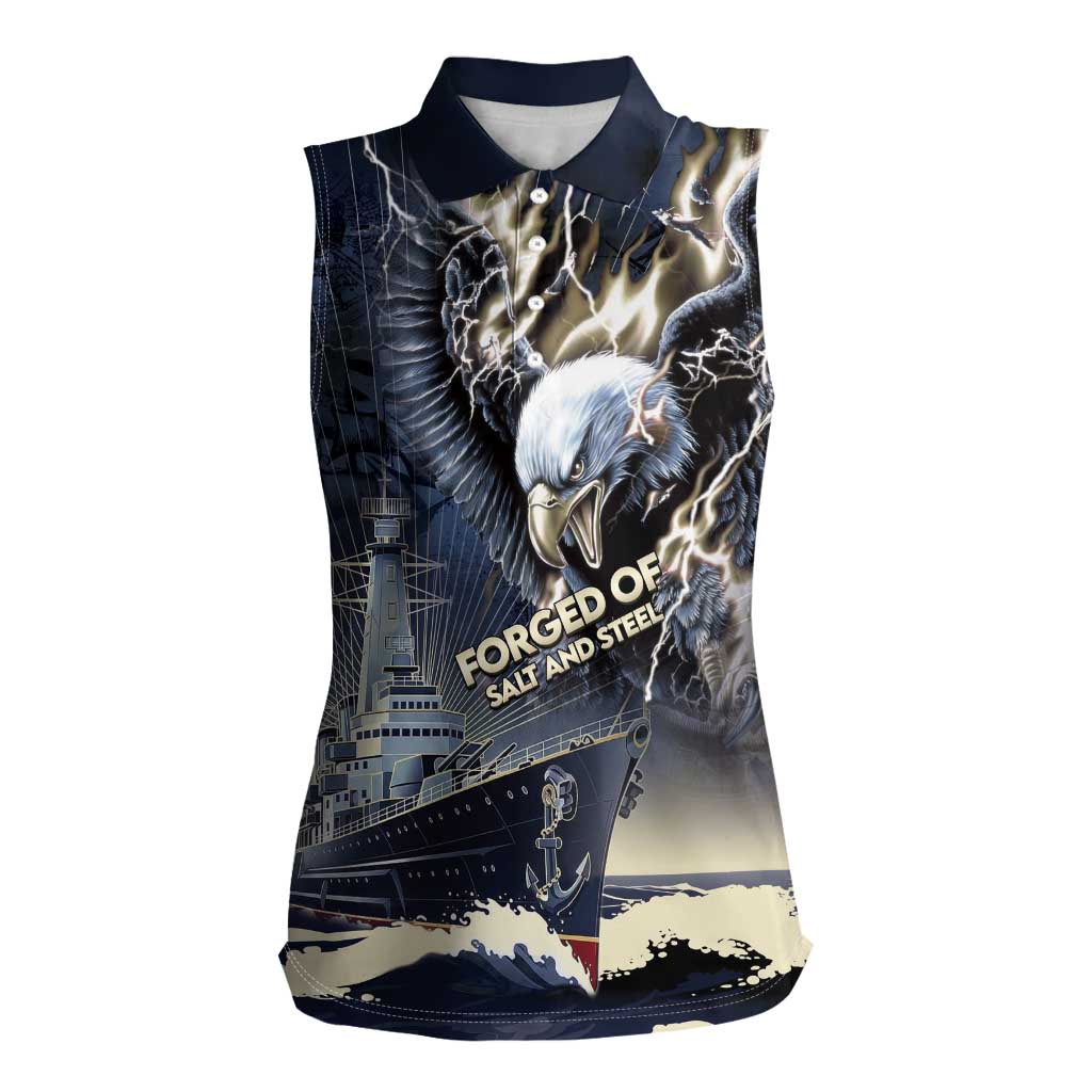 Navy Veteran 250th Anniversary Women Sleeveless Polo Shirt Forged Of Salt And Steel - Wonder Print Shop