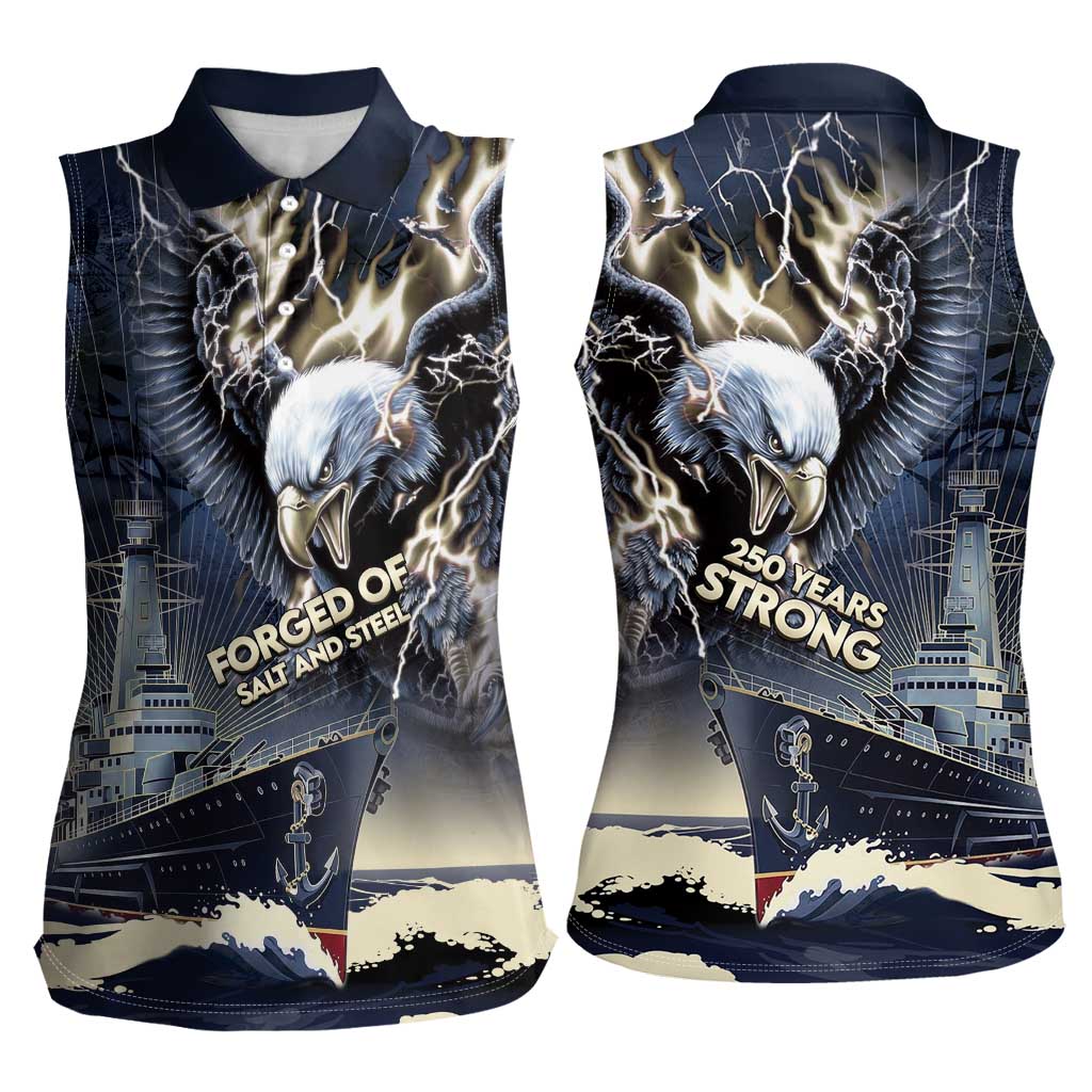 Navy Veteran 250th Anniversary Women Sleeveless Polo Shirt Forged Of Salt And Steel - Wonder Print Shop