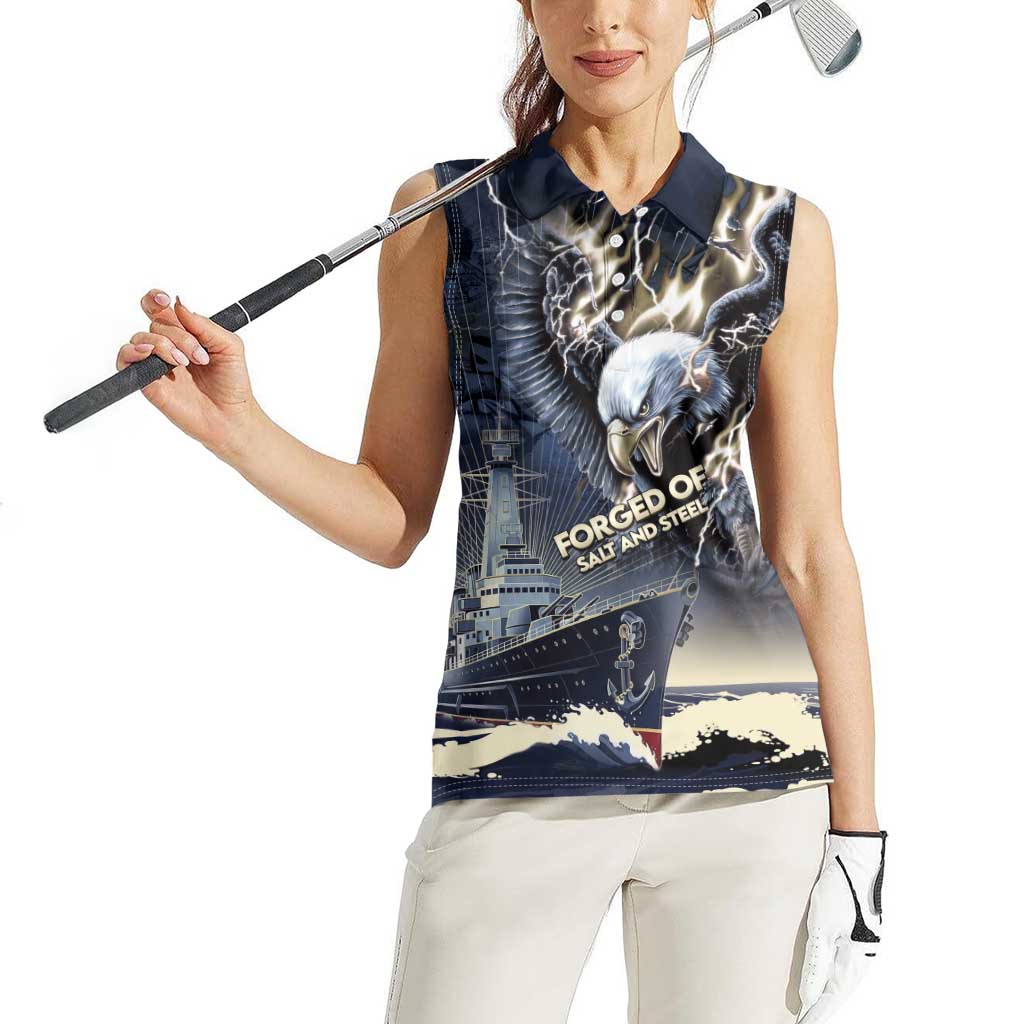 Navy Veteran 250th Anniversary Women Sleeveless Polo Shirt Forged Of Salt And Steel - Wonder Print Shop