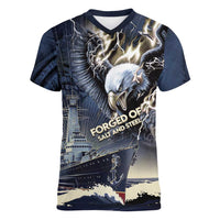 Navy Veteran 250th Anniversary Women V-Neck T-Shirt Forged Of Salt And Steel - Wonder Print Shop
