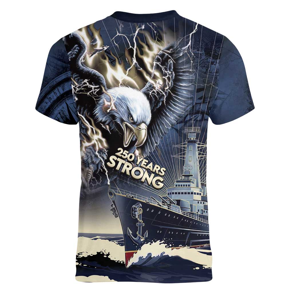 Navy Veteran 250th Anniversary Women V-Neck T-Shirt Forged Of Salt And Steel - Wonder Print Shop