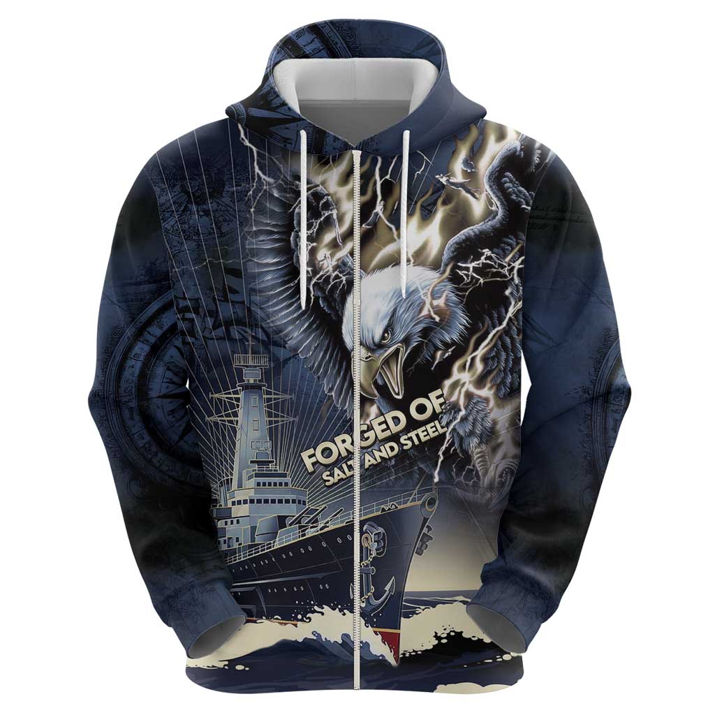 Navy Veteran 250th Anniversary Zip Hoodie Forged Of Salt And Steel - Wonder Print Shop