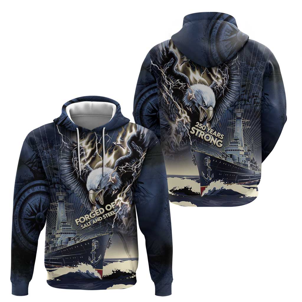 Navy Veteran 250th Anniversary Zip Hoodie Forged Of Salt And Steel - Wonder Print Shop