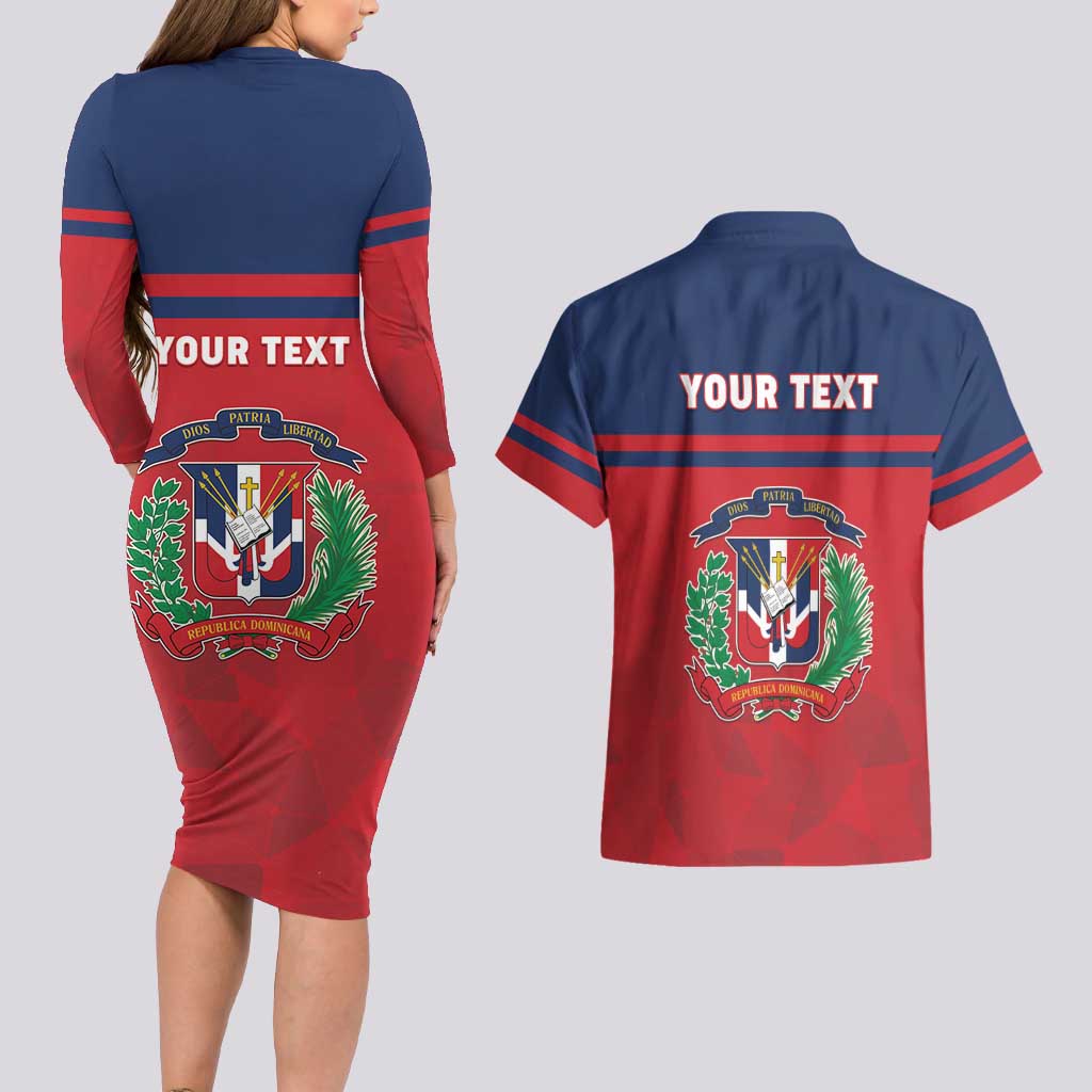 Personalized Dominican Republic Couples Matching Long Sleeve Bodycon Dress and Hawaiian Shirt Dominicana Flag Map