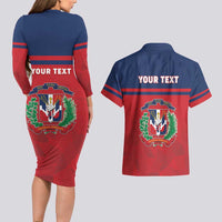Personalized Dominican Republic Couples Matching Long Sleeve Bodycon Dress and Hawaiian Shirt Dominicana Flag Map