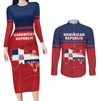 Personalized Dominican Republic Couples Matching Long Sleeve Bodycon Dress and Long Sleeve Button Shirt Dominicana Flag Map