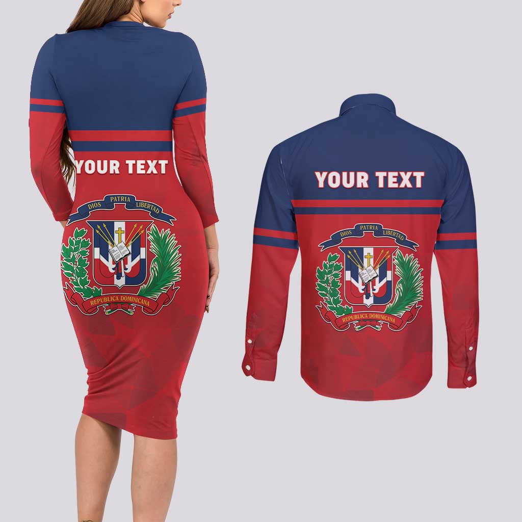 Personalized Dominican Republic Couples Matching Long Sleeve Bodycon Dress and Long Sleeve Button Shirt Dominicana Flag Map