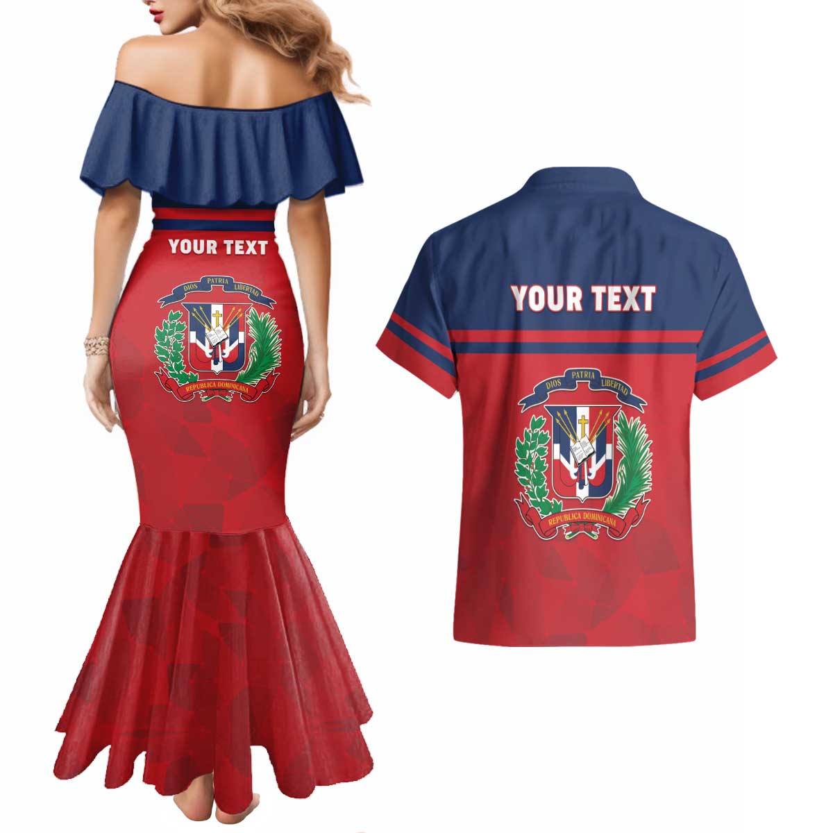 Personalized Dominican Republic Couples Matching Mermaid Dress and Hawaiian Shirt Dominicana Flag Map