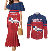 Personalized Dominican Republic Couples Matching Mermaid Dress and Long Sleeve Button Shirt Dominicana Flag Map