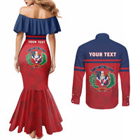 Personalized Dominican Republic Couples Matching Mermaid Dress and Long Sleeve Button Shirt Dominicana Flag Map