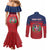 Personalized Dominican Republic Couples Matching Mermaid Dress and Long Sleeve Button Shirt Dominicana Flag Map