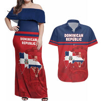 Personalized Dominican Republic Couples Matching Off Shoulder Maxi Dress and Hawaiian Shirt Dominicana Flag Map