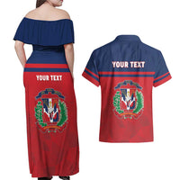 Personalized Dominican Republic Couples Matching Off Shoulder Maxi Dress and Hawaiian Shirt Dominicana Flag Map