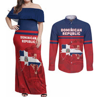 Personalized Dominican Republic Couples Matching Off Shoulder Maxi Dress and Long Sleeve Button Shirt Dominicana Flag Map