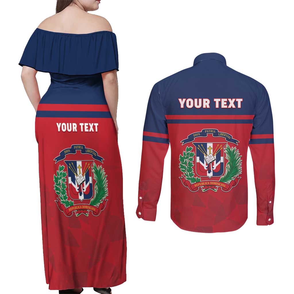 Personalized Dominican Republic Couples Matching Off Shoulder Maxi Dress and Long Sleeve Button Shirt Dominicana Flag Map
