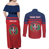 Personalized Dominican Republic Couples Matching Off Shoulder Maxi Dress and Long Sleeve Button Shirt Dominicana Flag Map