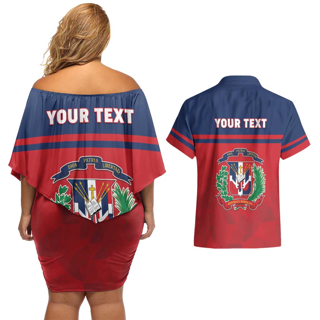 Personalized Dominican Republic Couples Matching Off Shoulder Short Dress and Hawaiian Shirt Dominicana Flag Map