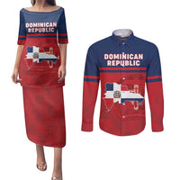 Personalized Dominican Republic Couples Matching Puletasi and Long Sleeve Button Shirt Dominicana Flag Map